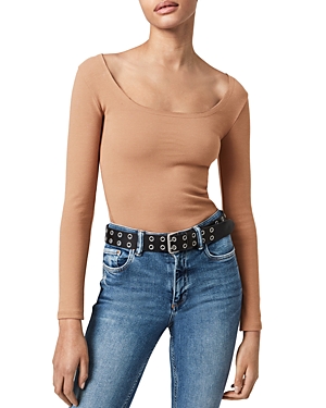 Allsaints Jamie Long Sleeve Ribbed Bodysuit In Desert