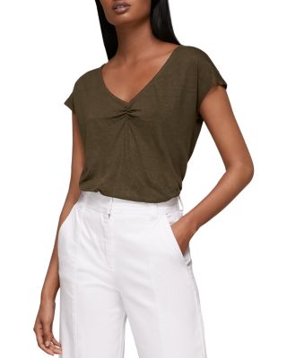 Whistles - Linen Ruched V-Neck Tee