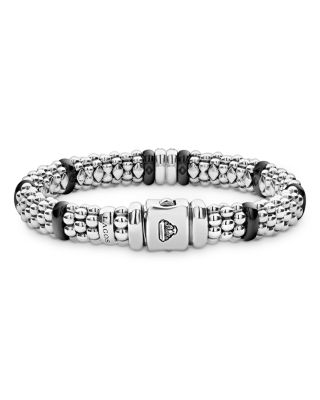 Sterling Silver & Ceramic Caviar Beaded Diamond Station Bracelet