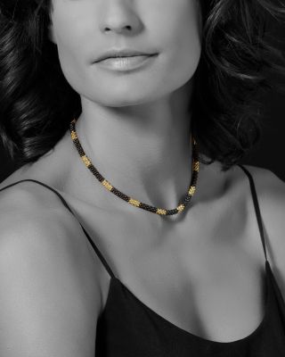 Ceramic & 18K Yellow Gold Black Caviar Necklace, 16" 