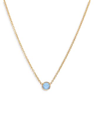 14k Gold Birthstone Bezel Necklace, 16-18"