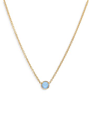 Zoe Lev - 14K Yellow Gold Blue Zircon Birthstone Solitaire Pendant Necklace, 16-18"