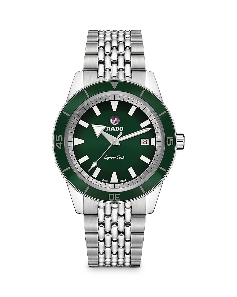 Rado Men's Swiss Automatic Hyperchrome Captain Cook Stainless Steel Bracelet Diver Watch 42mm In Green/silver