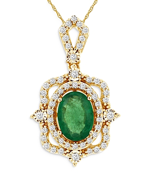 Bloomingdale's Emerald & Diamond Art Deco Pendant Necklace in 14K Yellow Gold, 18- 100% Exclusive