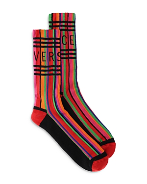 Versace Logo Stripe Socks In Multicolor