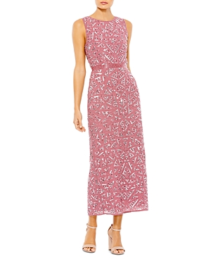 Mac Duggal Chic Geometric High Neck Sequin Midi Dress In Pink