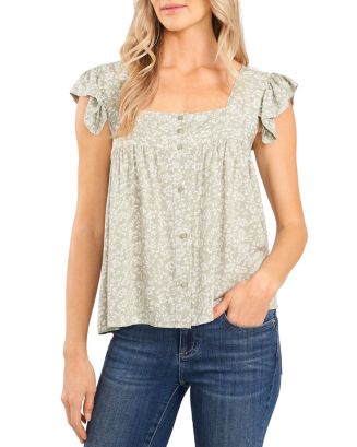 CeCe Ruffle Sleeve Ditsy Top | Bloomingdale's