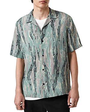 ALLSAINTS SERPENTES PRINTED RELAXED FIT BUTTON DOWN CAMP SHIRT,MS059U