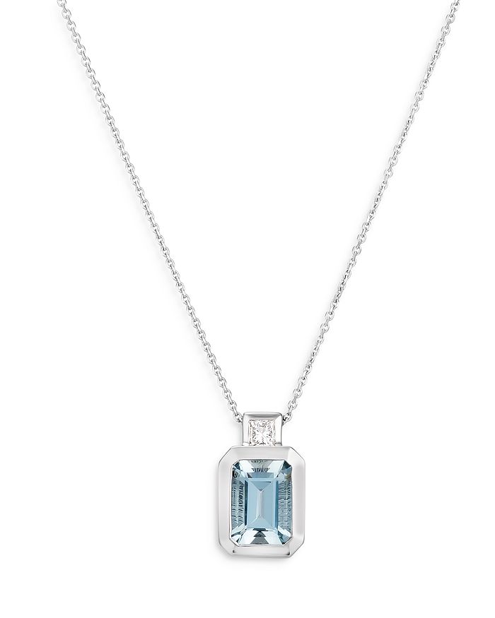 Bloomingdale's - Aquamarine & Diamond Pendant Necklace in 14K White Gold, 16" - 100% Exclusive