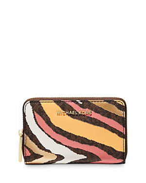Michael Michael Kors Jet Set Leather Card Case In Brown Multi/gold