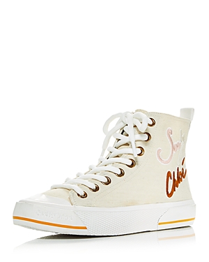 See By Chloé See By Chloe Aryana High Top Logo Print Fabric Sneakers In Natural