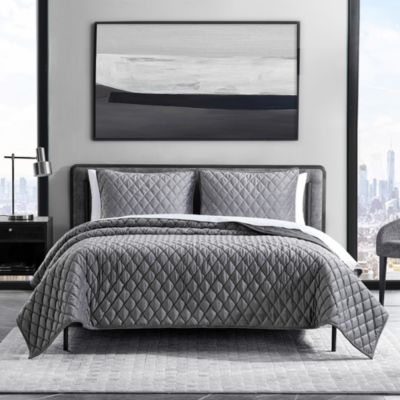 Diamond Velvet Charcoal King Quilt Set