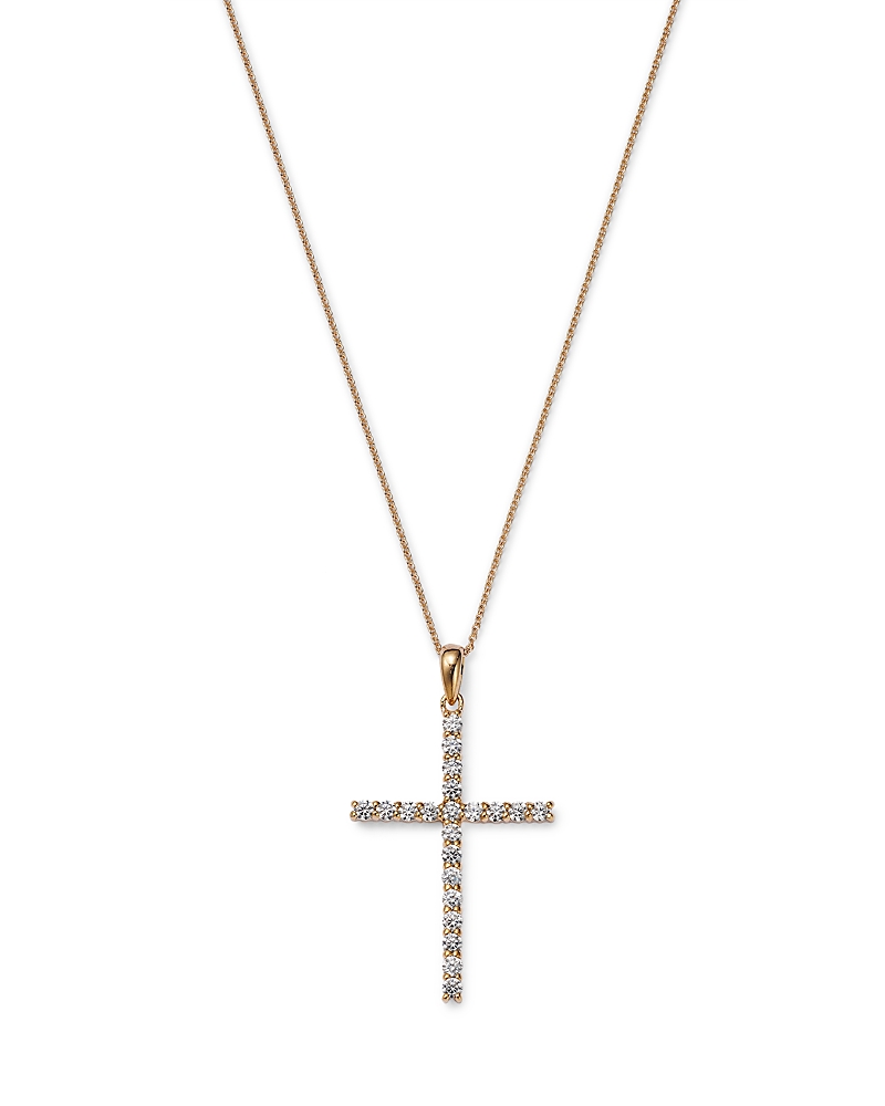 Bloomingdale's Fine Collection Diamond Micro-Pave Cross Pendant Necklace in 14K Yellow Gold, 0.50 tcw
