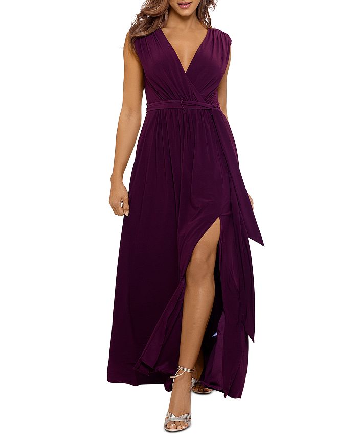 AQUA Belted High Slit Gown - 100% Exclusive | Bloomingdale's