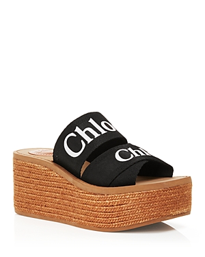 Chloé Woody Canvas Platform Espadrille Sandals In Black