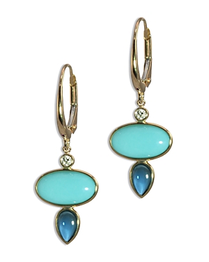 Bloomingdale's Turquoise, London Blue Topaz & Diamond Drop Earrings In 14k Yellow Gold - 100% Exclusive In Blue/gold