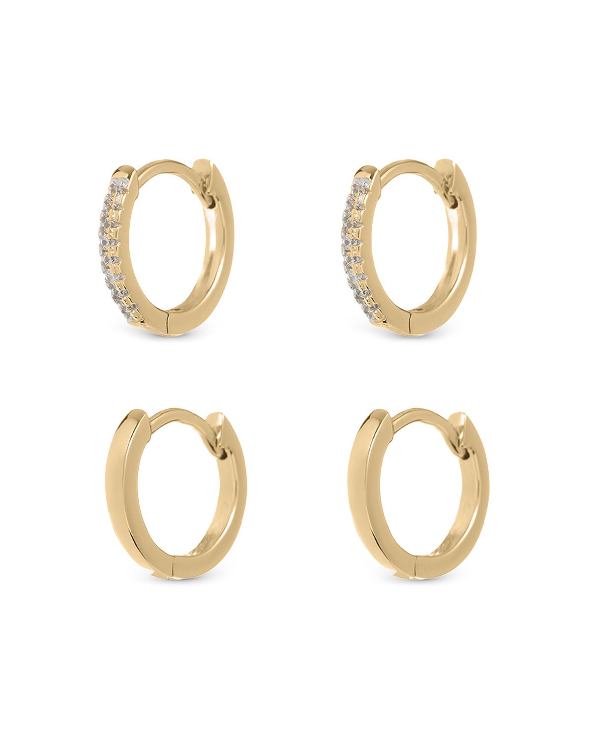 Photo 1 of Sorrento Polished & Crystal Huggie Hoop Earrings, Set of 2