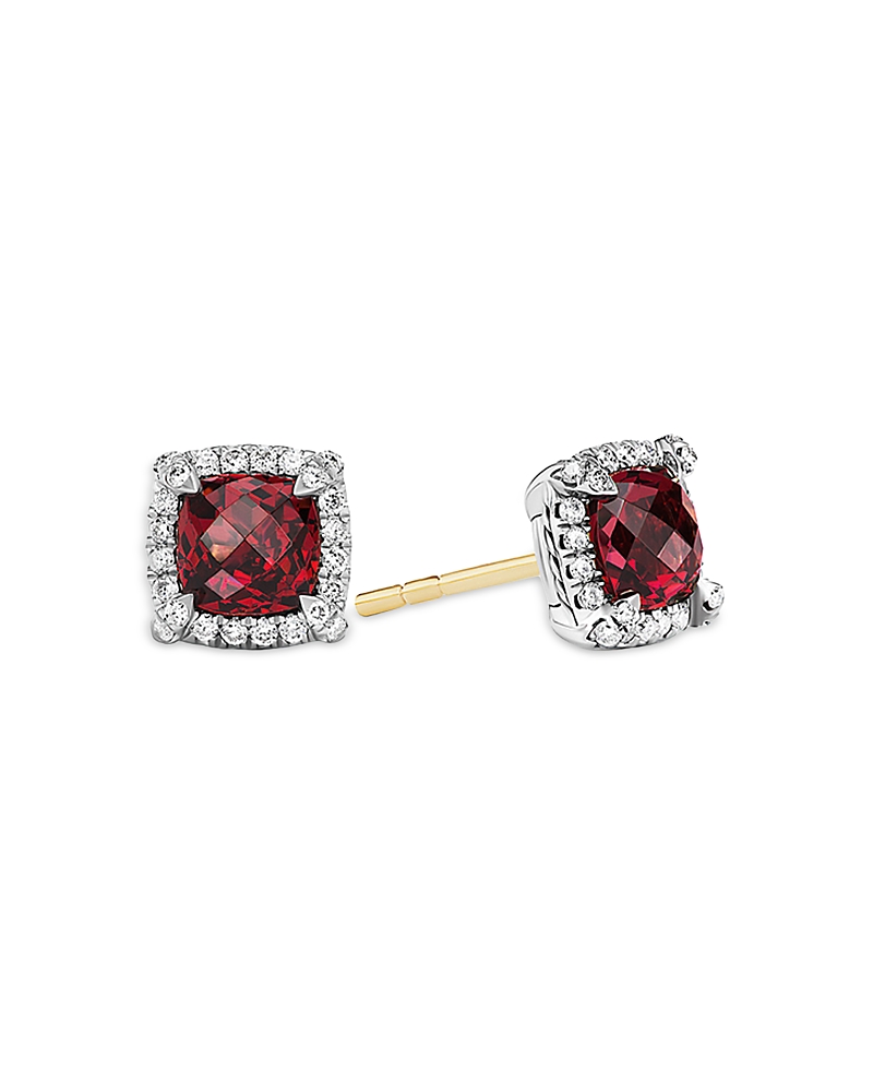 David Yurman Sterling Silver Chatelaine Garnet Stud Earrings with Diamonds - 100% Exclusive