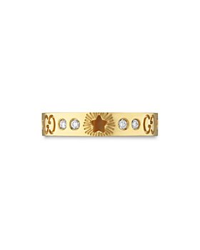 Gucci - 18K Yellow Gold Icon Diamond Star Cut Out & Interlocking G Ring Statement Ring