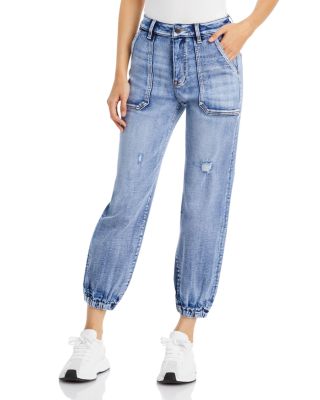 womens denim cuffed joggers