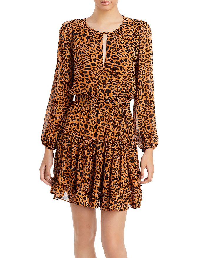 AQUA Leopard Print Ruffled Mini Dress - 100% Exclusive | Bloomingdale's