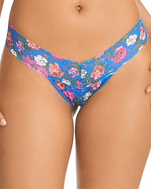 Hanky Panky Low-rise Printed Lace Thong In Blue