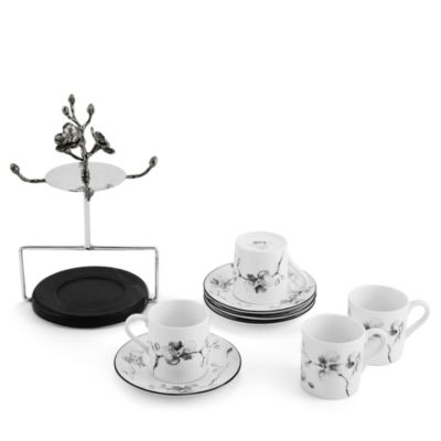 Black Orchid Demitasse Cup & Saucer Set with Stand