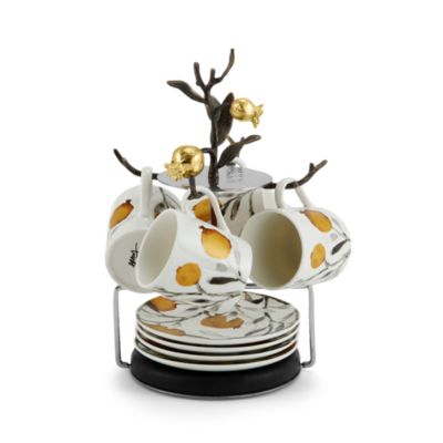 Pomegranate Demitasse Cup & Saucer Set with Stand