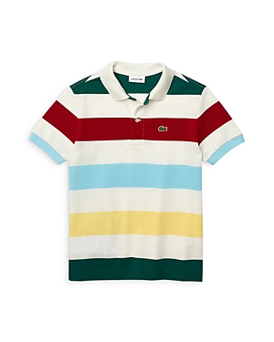 Shop Lacoste Boys' Striped Cotton Polo Shirt - Little Kid, Big Kid In Flour