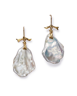 Annette Ferdinandsen Design 18k Yellow Gold Natural Pearl Drop Earrings In White/gold