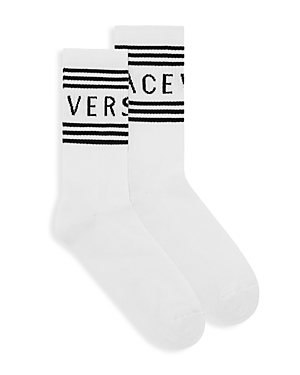 Versace Logo Stripe Socks In White