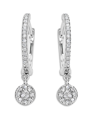 14K White Gold Diamond Dangle Hoop Earrings