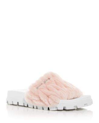 Miu Miu Women's Matelassé Shearling Slide Sandals