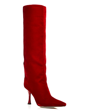Jimmy Choo Women's Chad 90 Pointed Toe Red Velvet High Heel Boots