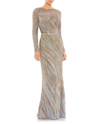 Mac Duggal Beaded Illusion Neck Long Sleeve Gown Bloomingdale s