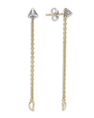 Sterling Silver & 18K Yellow Gold Caviar Diamond Front to Back Chain Drop Earrings