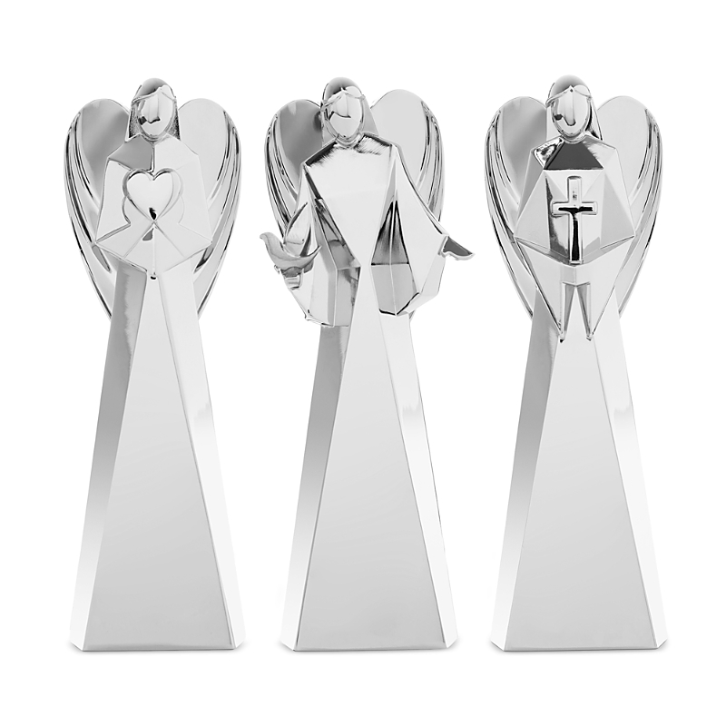 Nambe Mini Angel Figurines Faith, Love, & Peace - Set Of 3 In Silver
