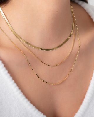 14K Yellow Gold Mirror Link Chain Necklace, 18"
