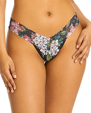 Hanky Panky Low-rise Printed Lace Thong In Black Multi Floral