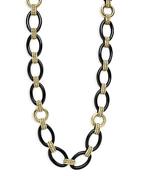 LAGOS - Meridian 18K Yellow Gold Black Caviar Black Ceramic Oval Link Necklace, 18" - 100% Exclusive