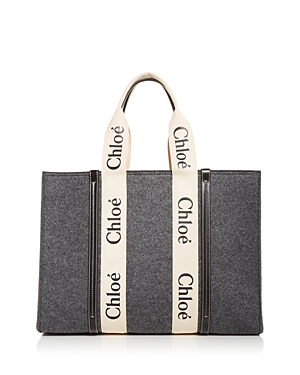 Chloé Woody Large Felt Tote In Cashmere Gray