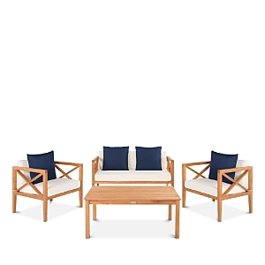 Safavieh Nunzia 4 Piece Outdoor Living Set With Accent Pillows In Natural