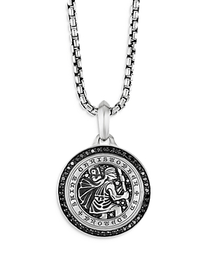 David Yurman Men's Sterling Silver St. Christopher Medallion Amulet With Pave Black Diamonds In Silver/black