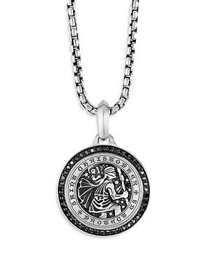 DAVID YURMAN MEN'S STERLING SILVER ST. CHRISTOPHER MEDALLION AMULET WITH PAVE BLACK DIAMONDS,D15926MSSABD