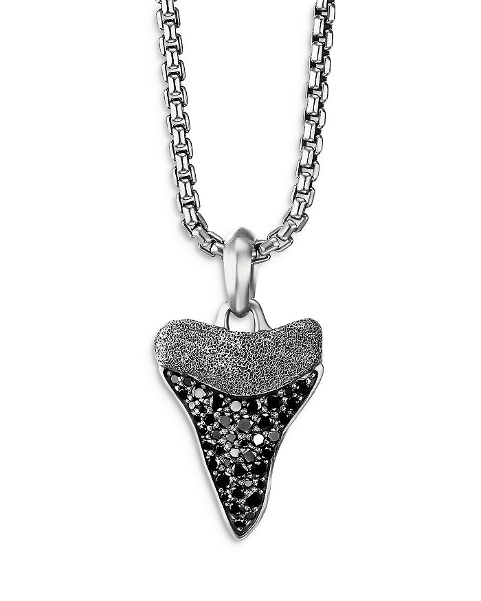 David Yurman - Men's Sterling Silver Shark's Tooth Amulet with Pav&eacute; Black Diamonds