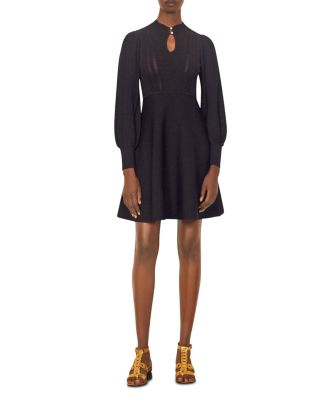 Sandro Louise Statement Long Sleeve Dress In Black | ModeSens