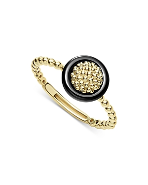 Shop Lagos 18k Yellow Gold Caviar Black Ceramic Beaded Ring In Gold/black
