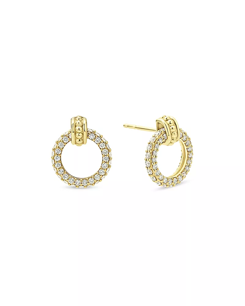 Lagos Meridian 18K Yellow Gold Caviar Diamond Circle Drop Earrings