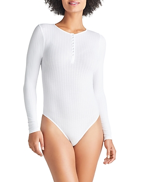 Yummie Katrina Seamless Ribbed Cotton Blend Bodysuit In White