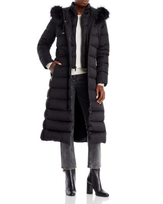 Black faux fur trim hooded puffer coat deals